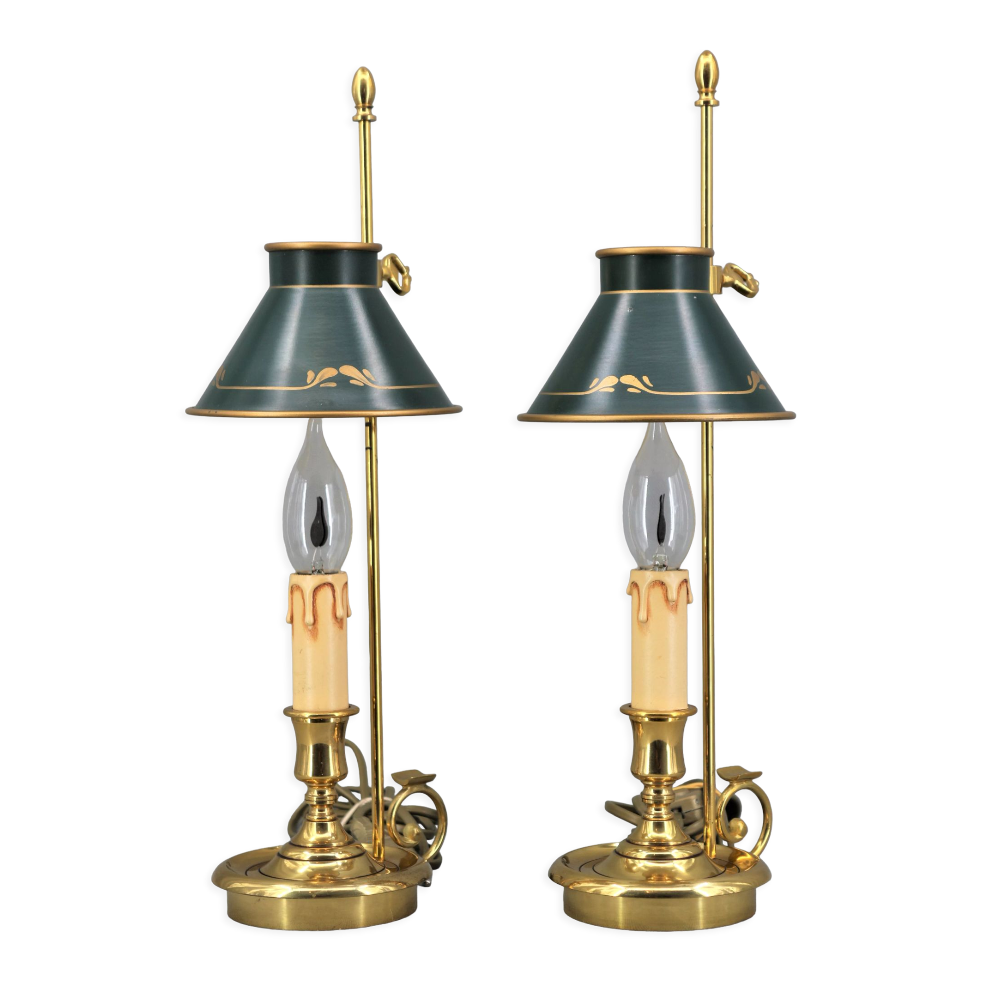 Pair of lamps bronze conical lampshade Lucien Gau