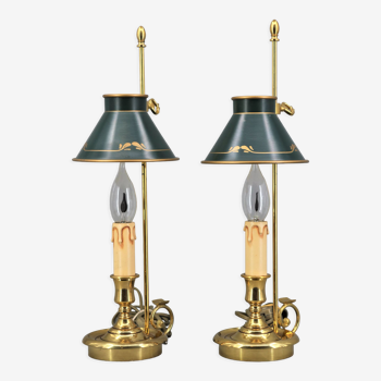 Pair of lamps bronze conical lampshade Lucien Gau