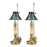 Pair of lamps bronze conical lampshade Lucien Gau
