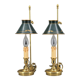 Pair of lamps bronze conical lampshade Lucien Gau