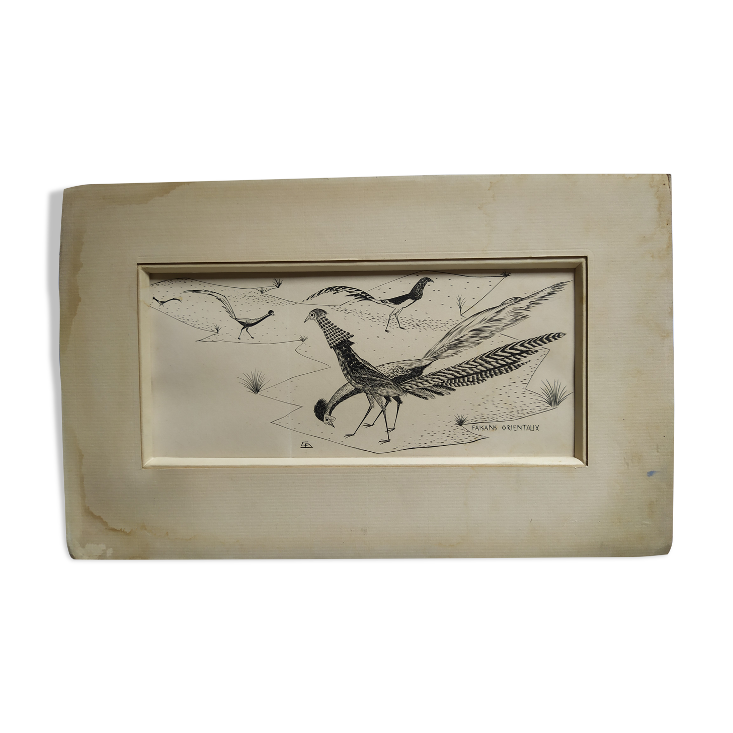 Engraving "Oriental Pheasants" 1950s