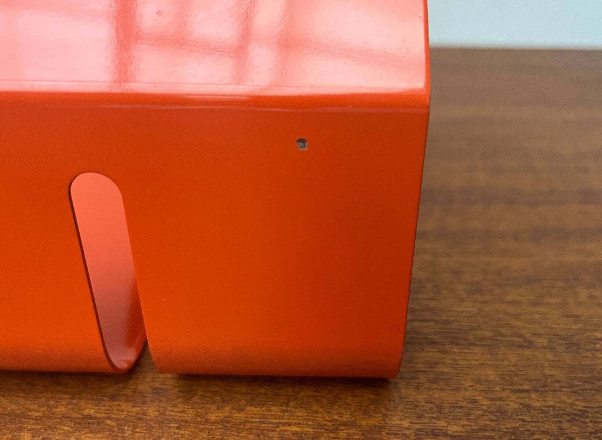 Orange metal table lamp, minimalist, modern mid-century space age, 1960s.