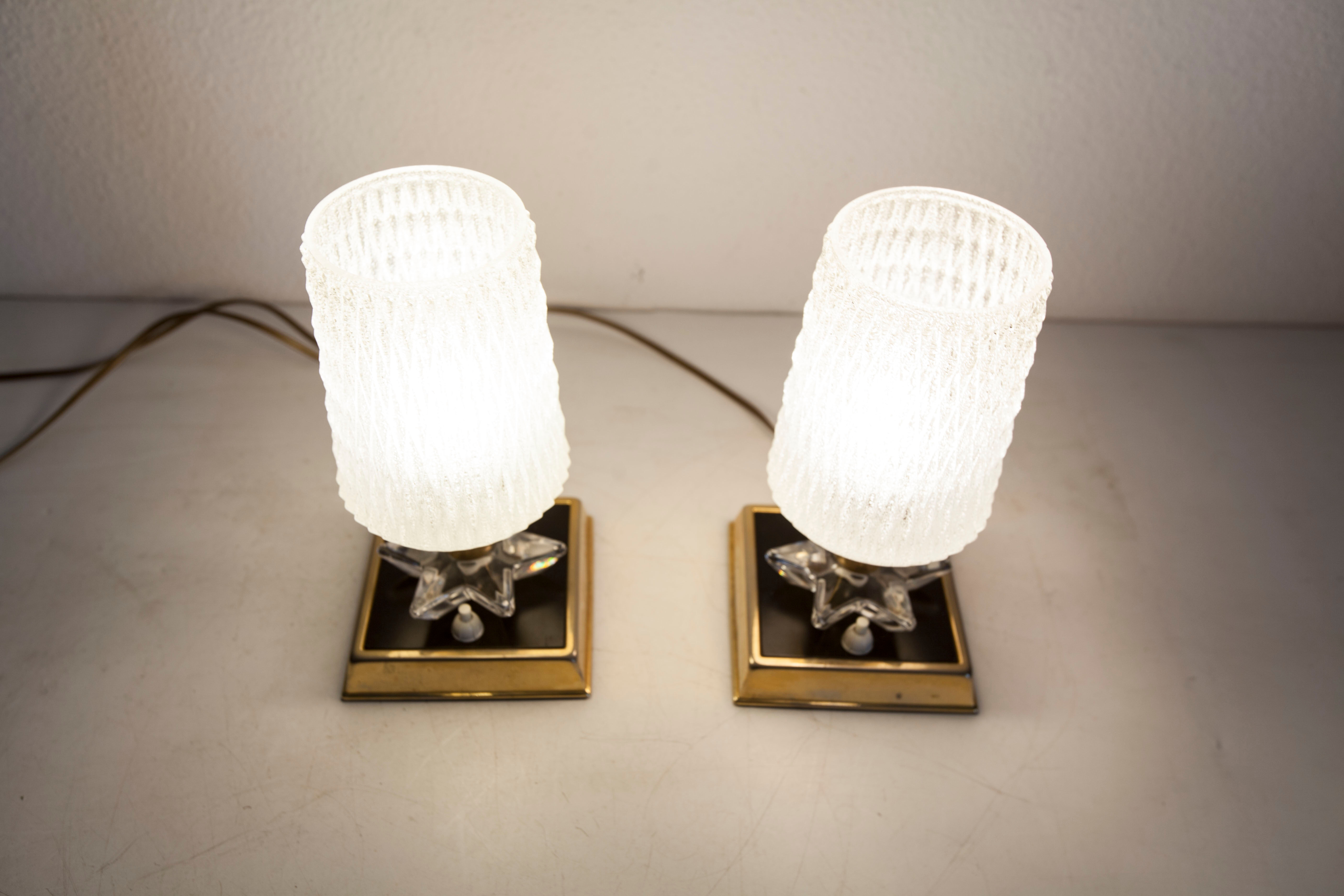 Paire de lampes de chevet 1960 laiton verre etoile