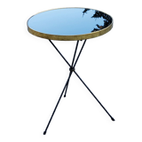 Side table from the 60s Whisky table top in black glass and gilded metal tripod base in