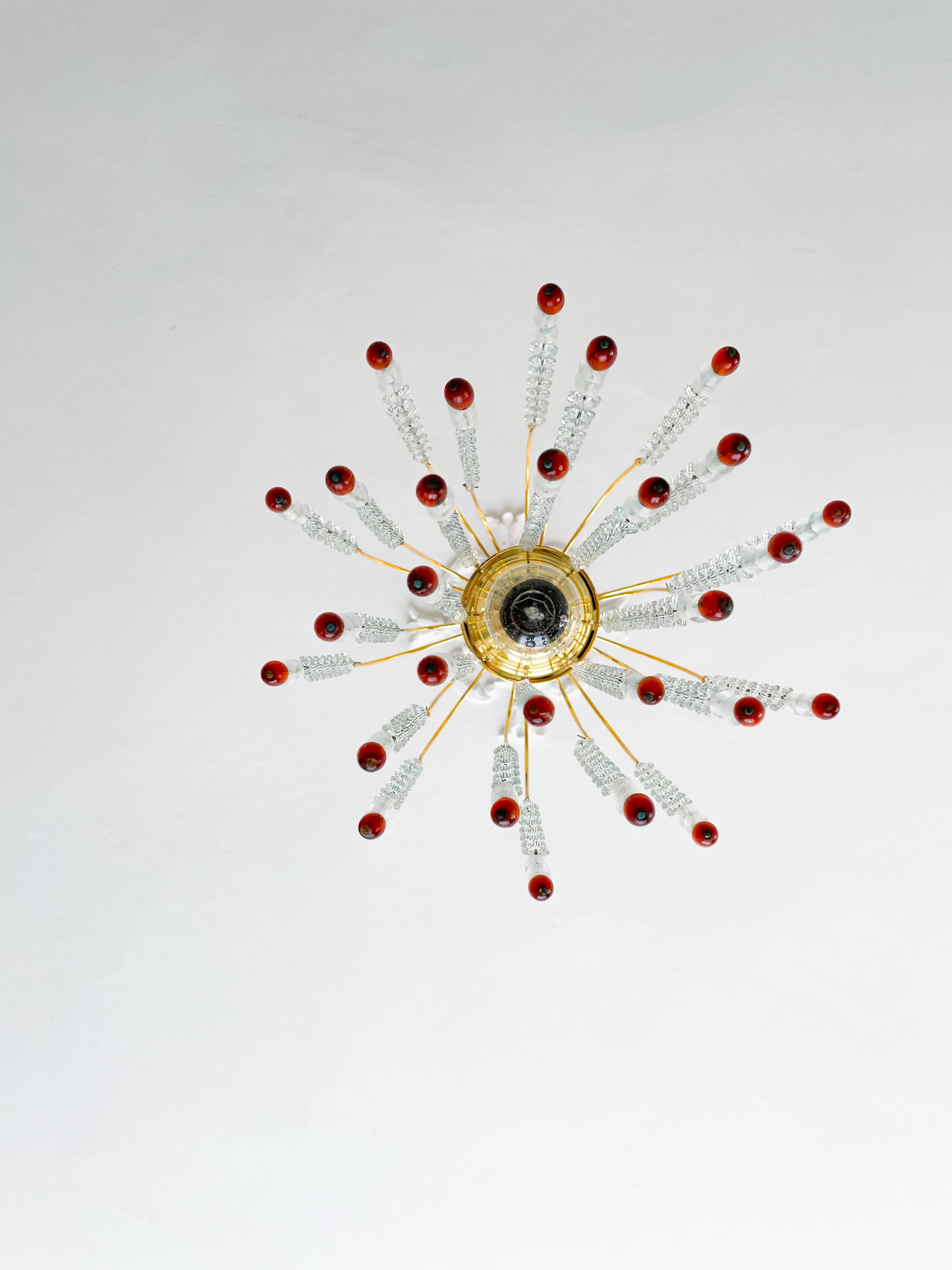 Lustre en cristal et perles de verre de Murano rouges – Élégance italien