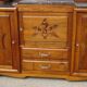 Solid walnut sideboard, moustache legs, black marble top.
