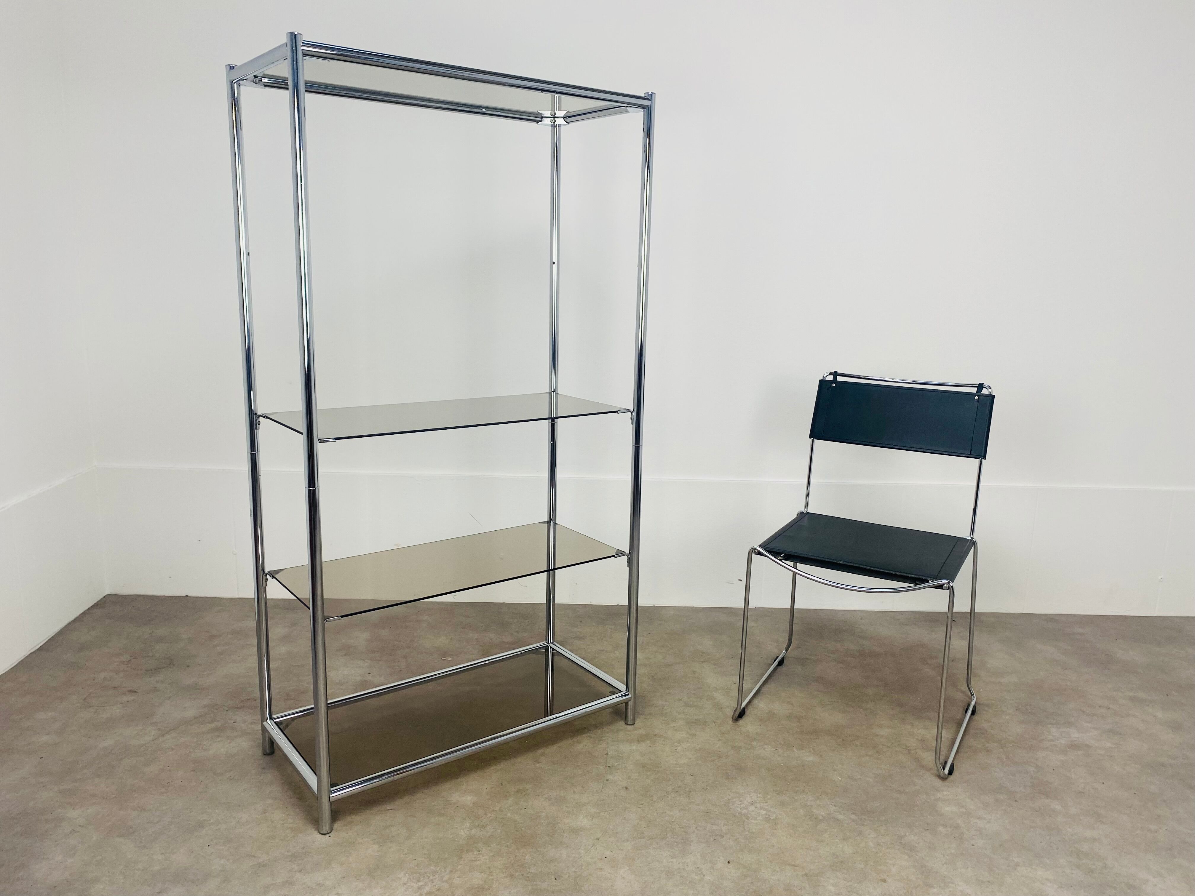 Shelf chrome and smoked glass 70s