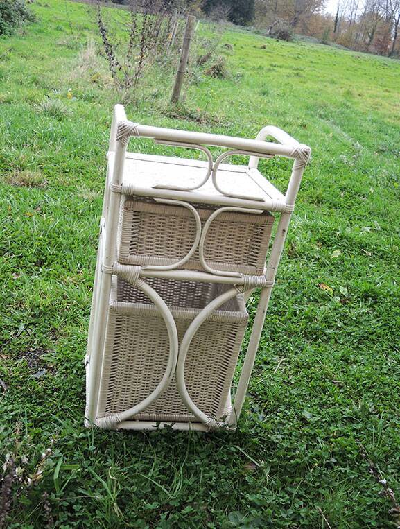 Old White Rattan Linen Cabinet