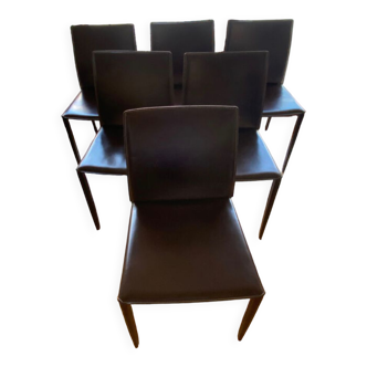 Set of 6 brown leather chairs