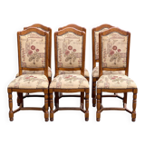 6 Louis XIII chairs in solid wood with floral fabric from the 20th century.