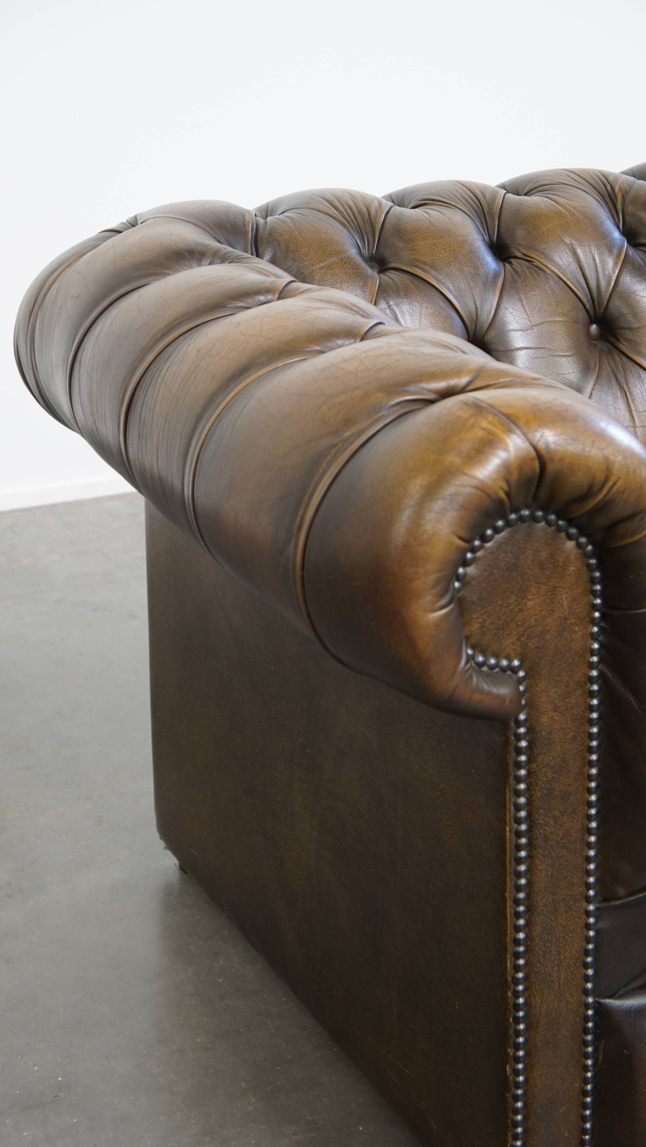 Fauteuil Chesterfield vintage en cuir de vache anglais