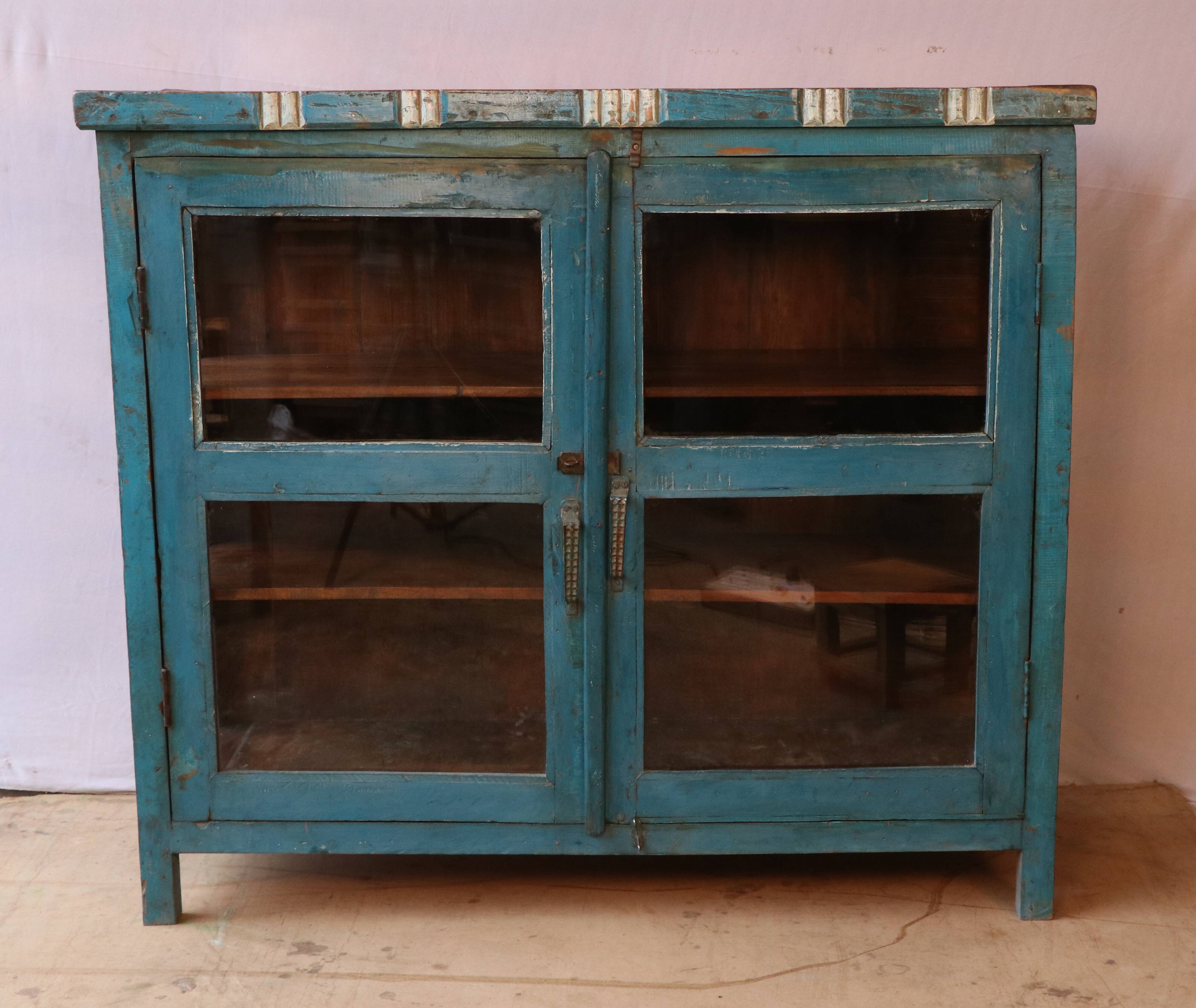 Old glazed sideboard in original blue patina Burmese teak