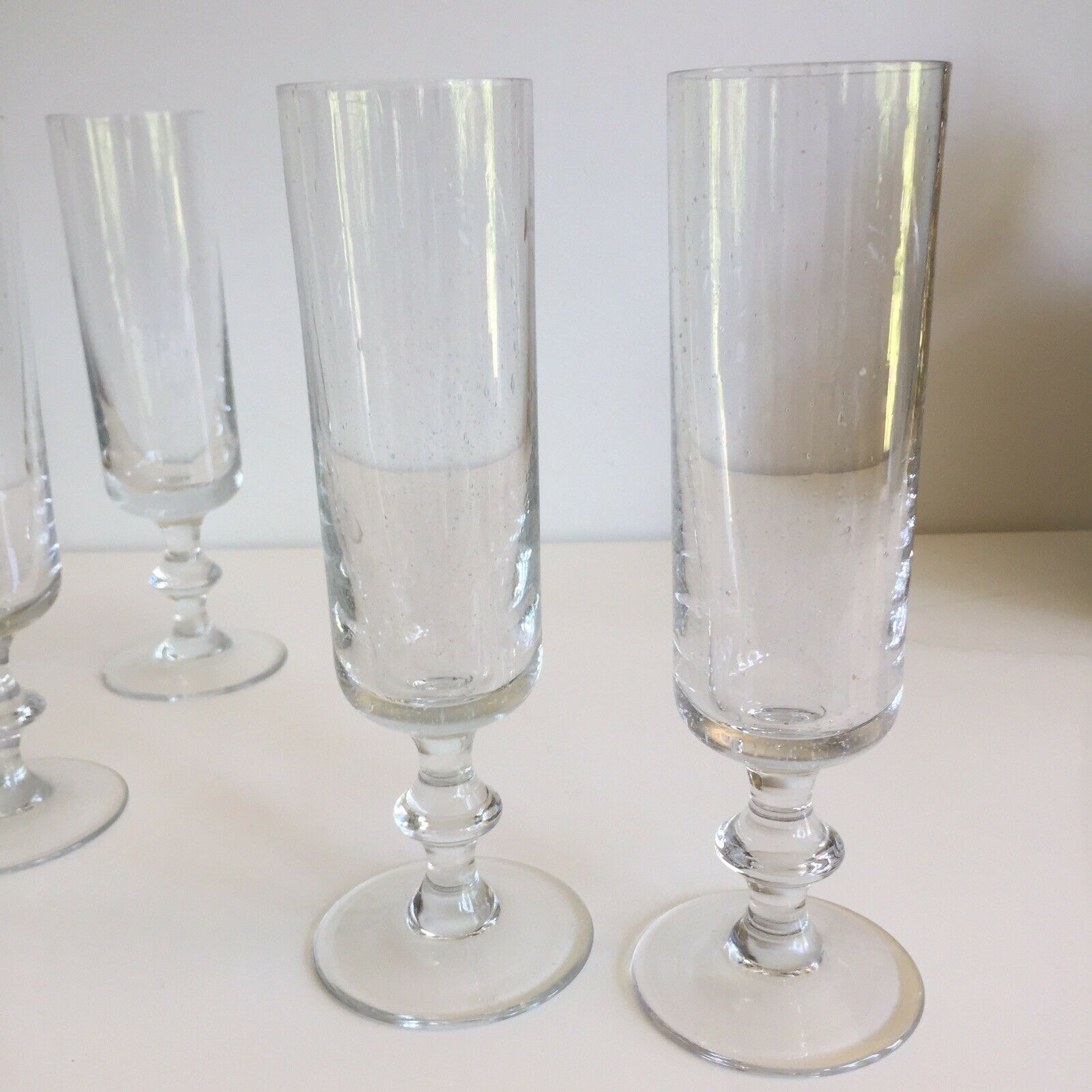 Set 5 bubbling glass champagne flutes in Biot style