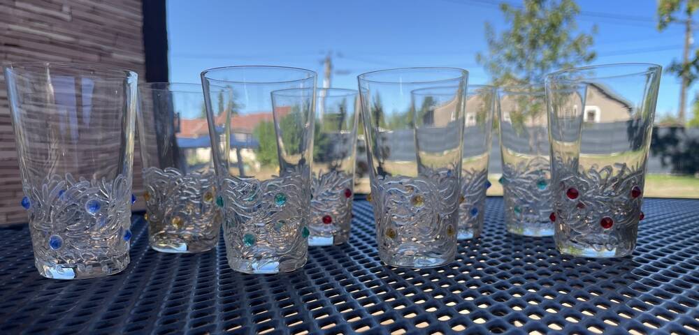 6 gobelets en verre avec des cabochons de couleur porto limoncello