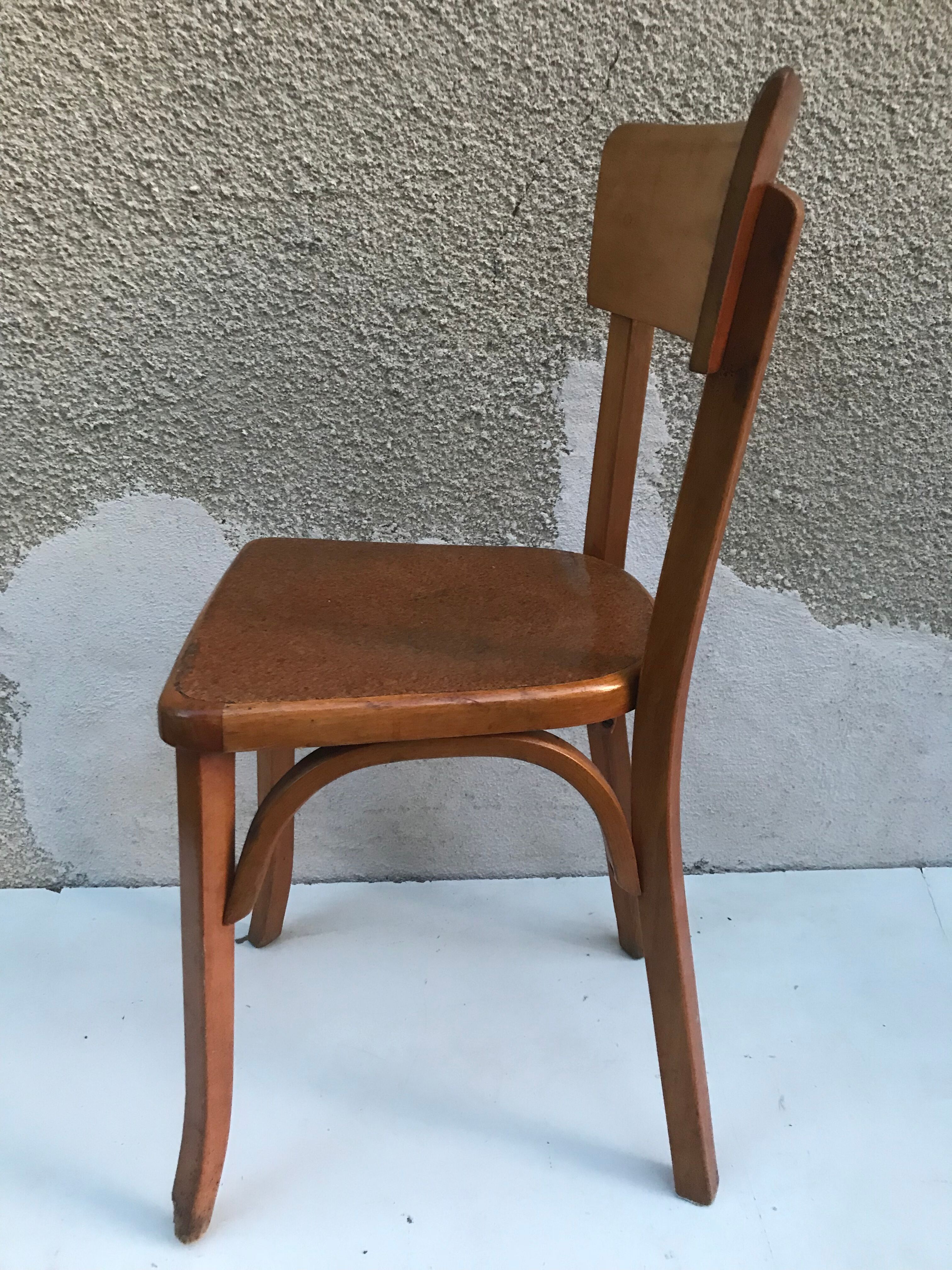 Pair of chairs old signed bistro Baumann wood curved clear vintage
