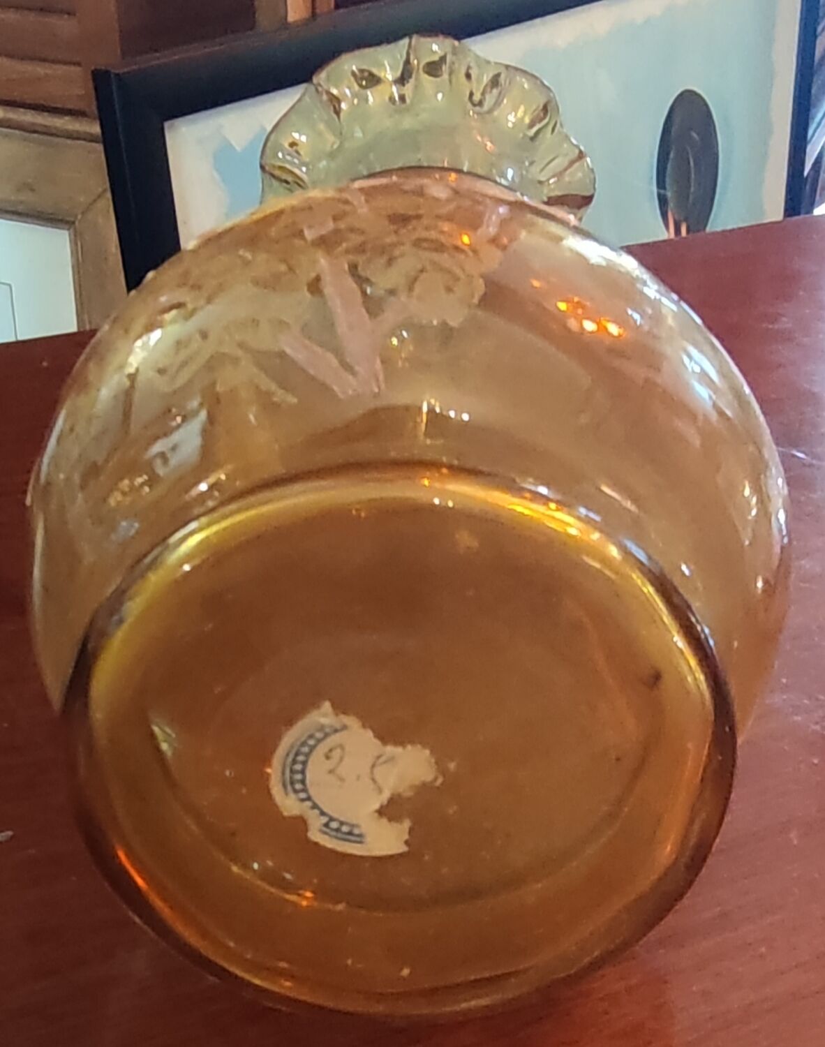 Old vase with enamelled floral decoration