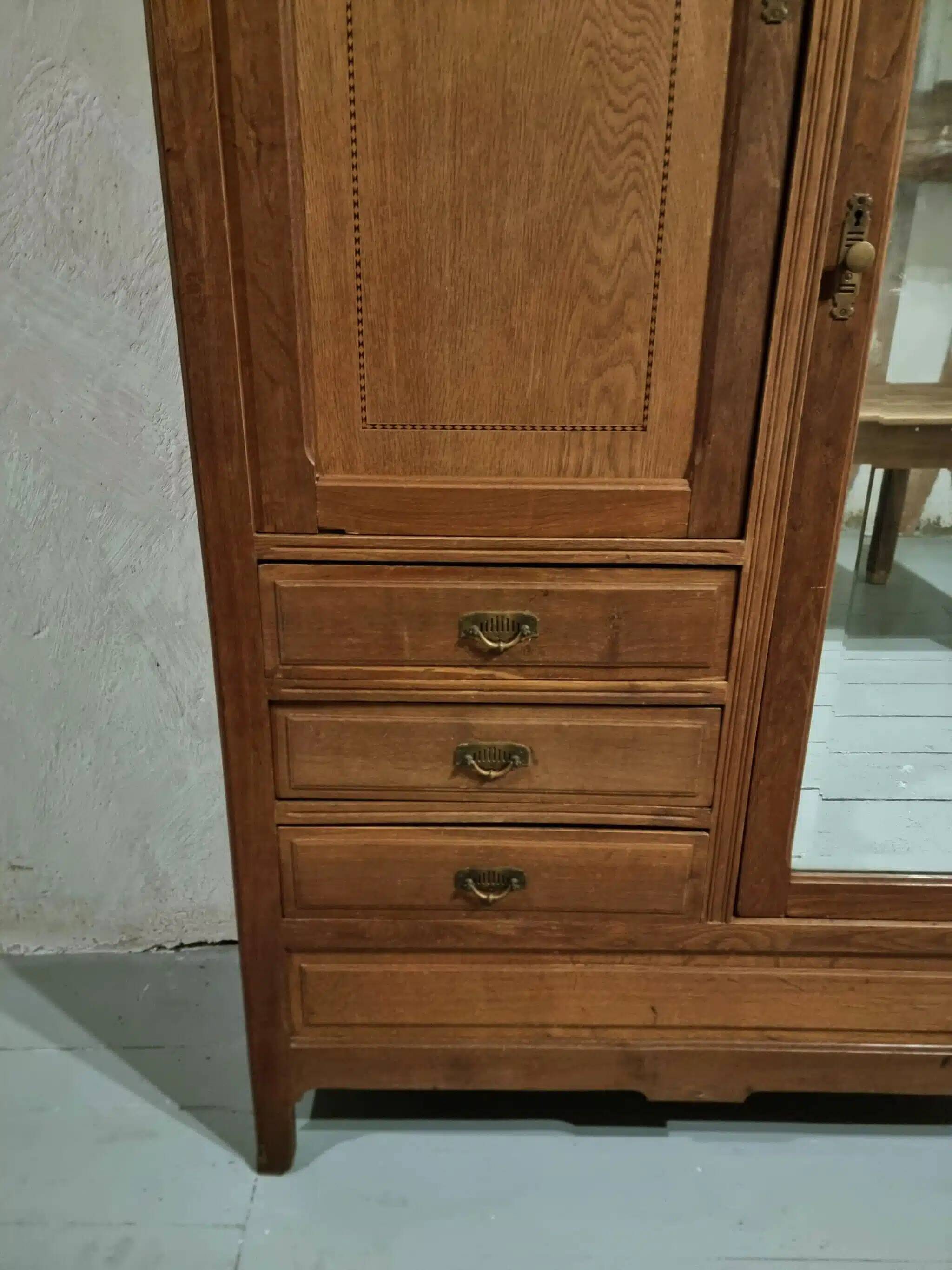 Vintage French oak wardrobe – circa 1920, with subtle Art Deco influences