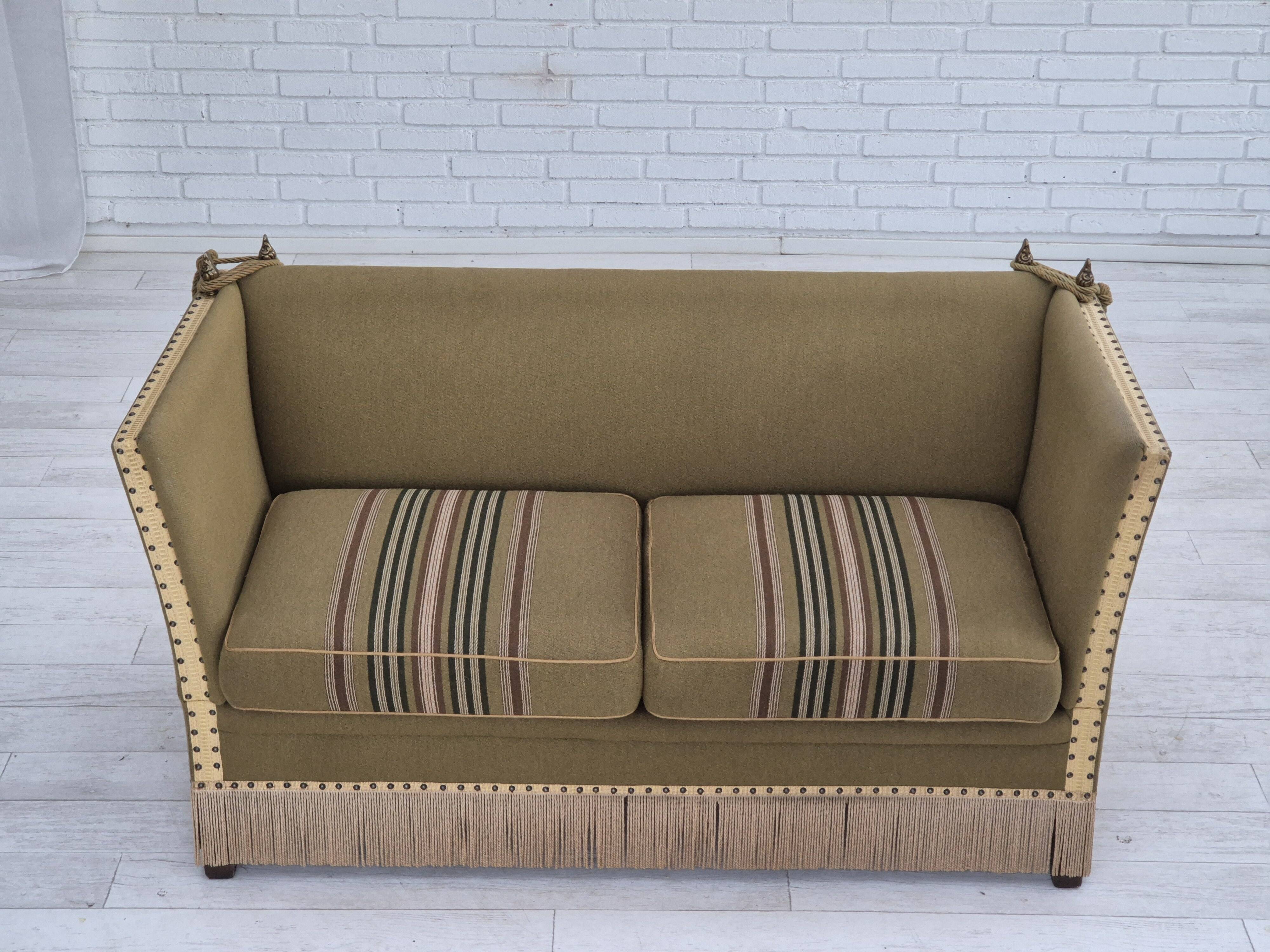 1960s, Danish velour 2 seater drop arm sofa, wool, original condition.