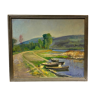 Old painting, landscape edge of a pond, Signed Michel Loche (1897;1976)