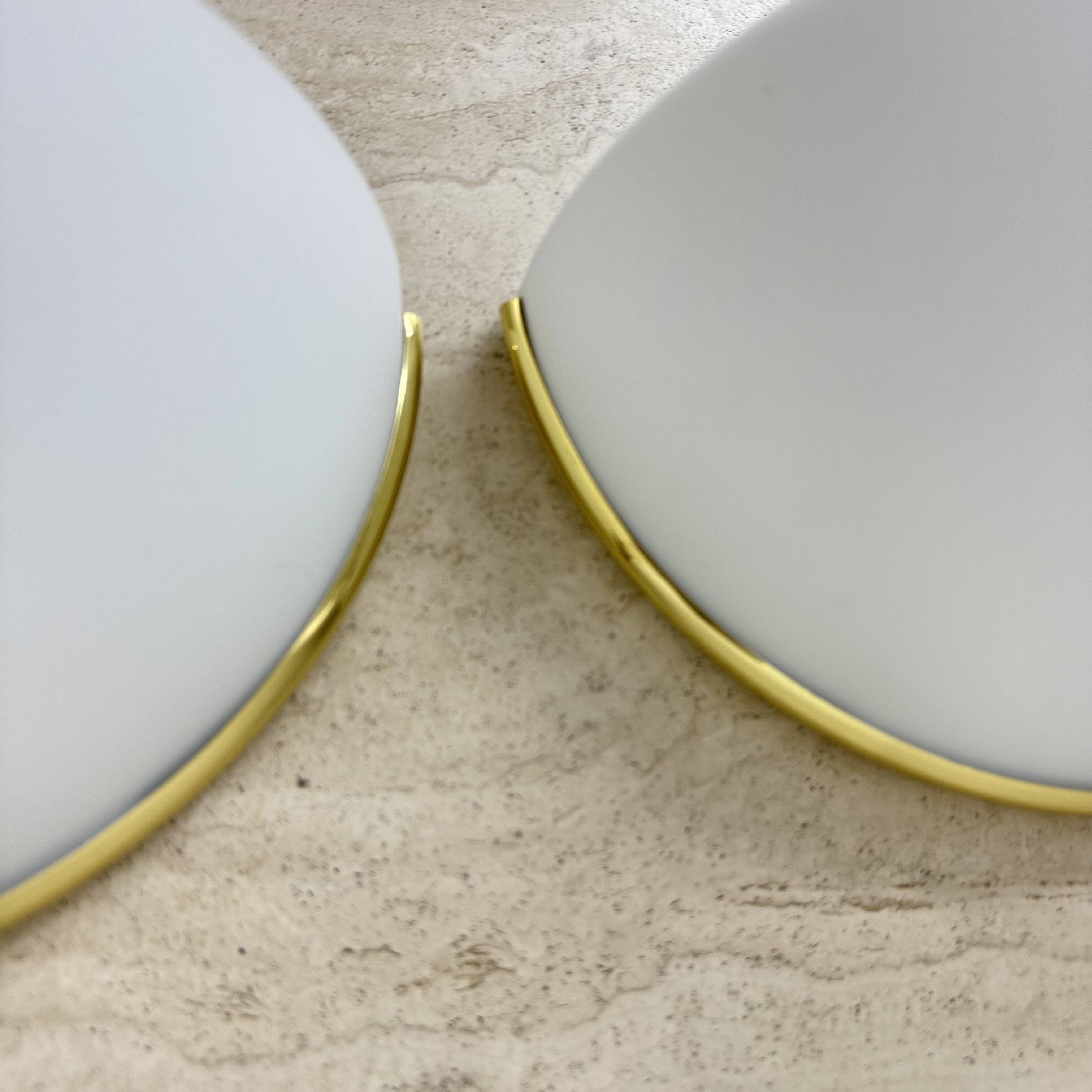 Pair of Limburg Glashütte wall lamp sconce opaline glass with golden detail