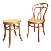 Antique Hoffman caned bistro chair, Art Deco and stool