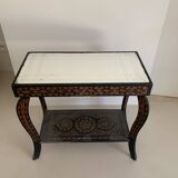 Vintage pedestal table 1970 handmade craft oriental mirror - 60 x 30 cm