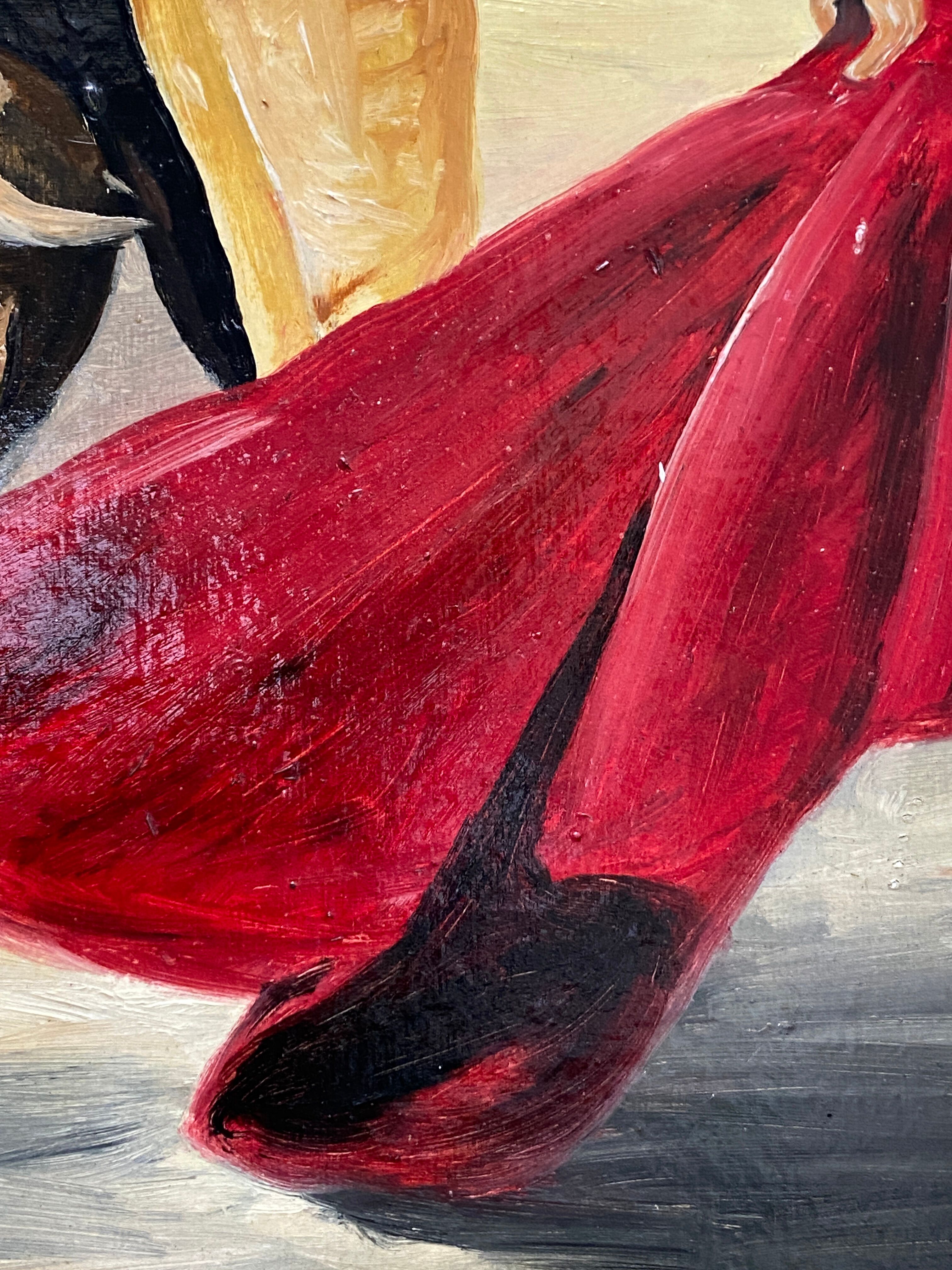 Oil on panel matador bullfighter and bull