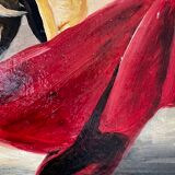 Oil on panel matador bullfighter and bull