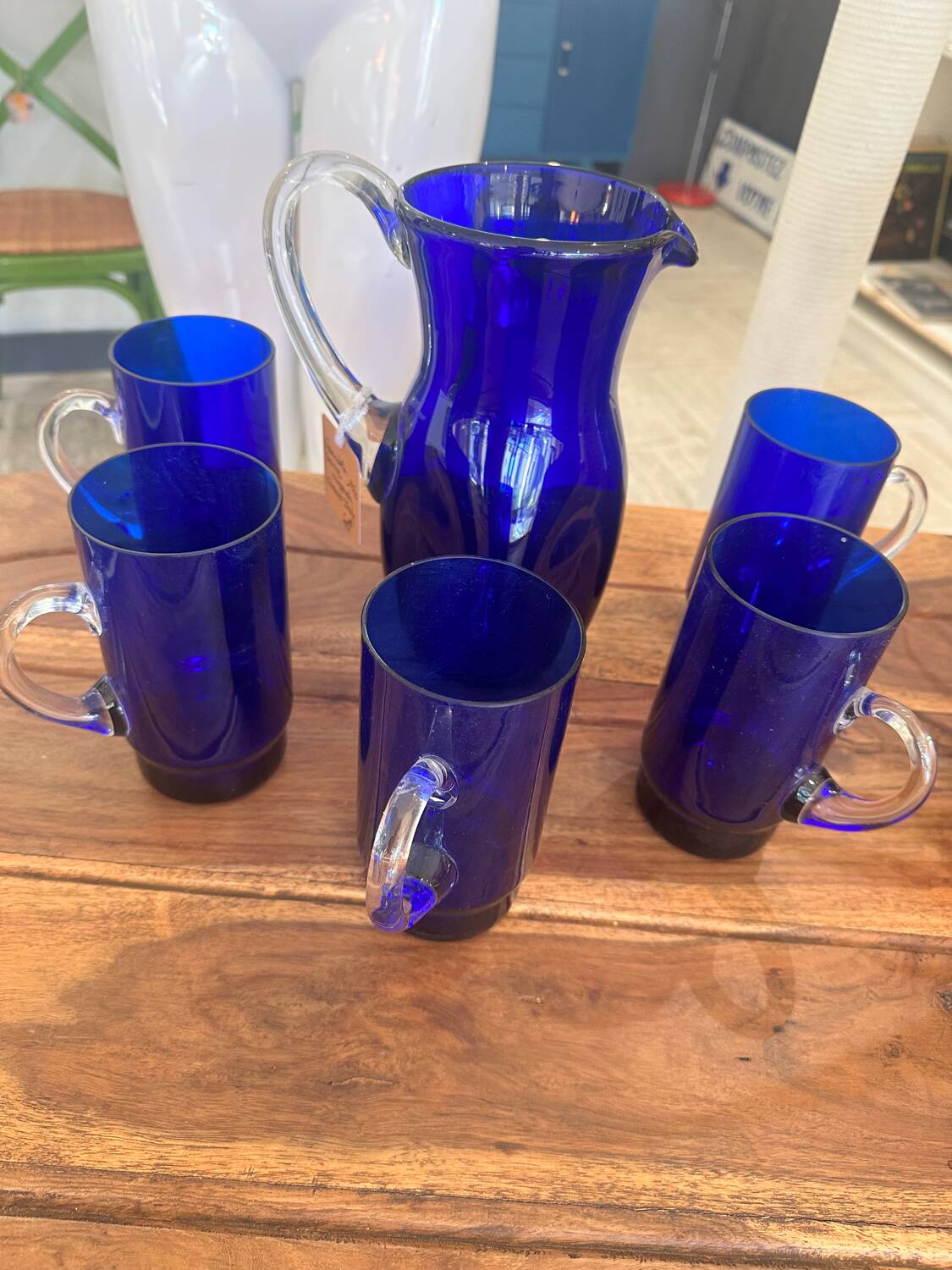 Cobalt blue Murano vintage carafe and glasses by