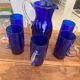Cobalt blue Murano vintage carafe and glasses by
