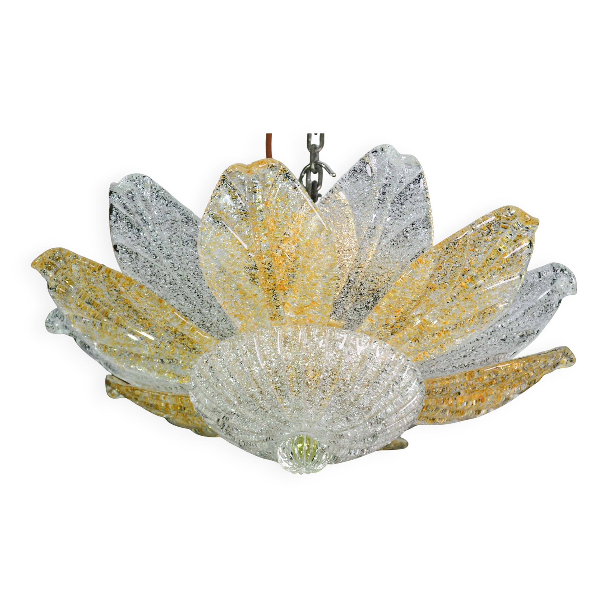 Petite vintage Italian Murano glass amber and transparent ceiling light