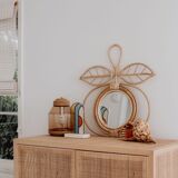Apple mirror in rattan and vintage canning bohemian children  45x50cm