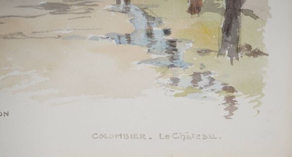 René LEVERD : Suisse, Château de Colombier, aquarelle originale signée