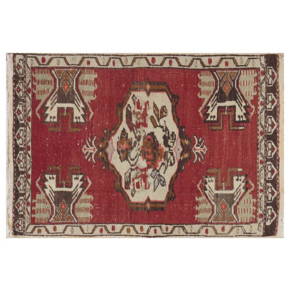 Hand-knotted Small Rug. Door Mat. Turkish Wool Seat Cover. Entryway Mat. Kitchen Rug. Vintage Bath Mat