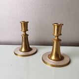 Set de 2 bougeoirs en laiton avec nacre, années 1970
