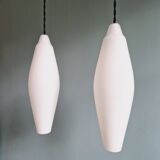 Set of 3 Scandinavian white opaline pendant lights, 1960s