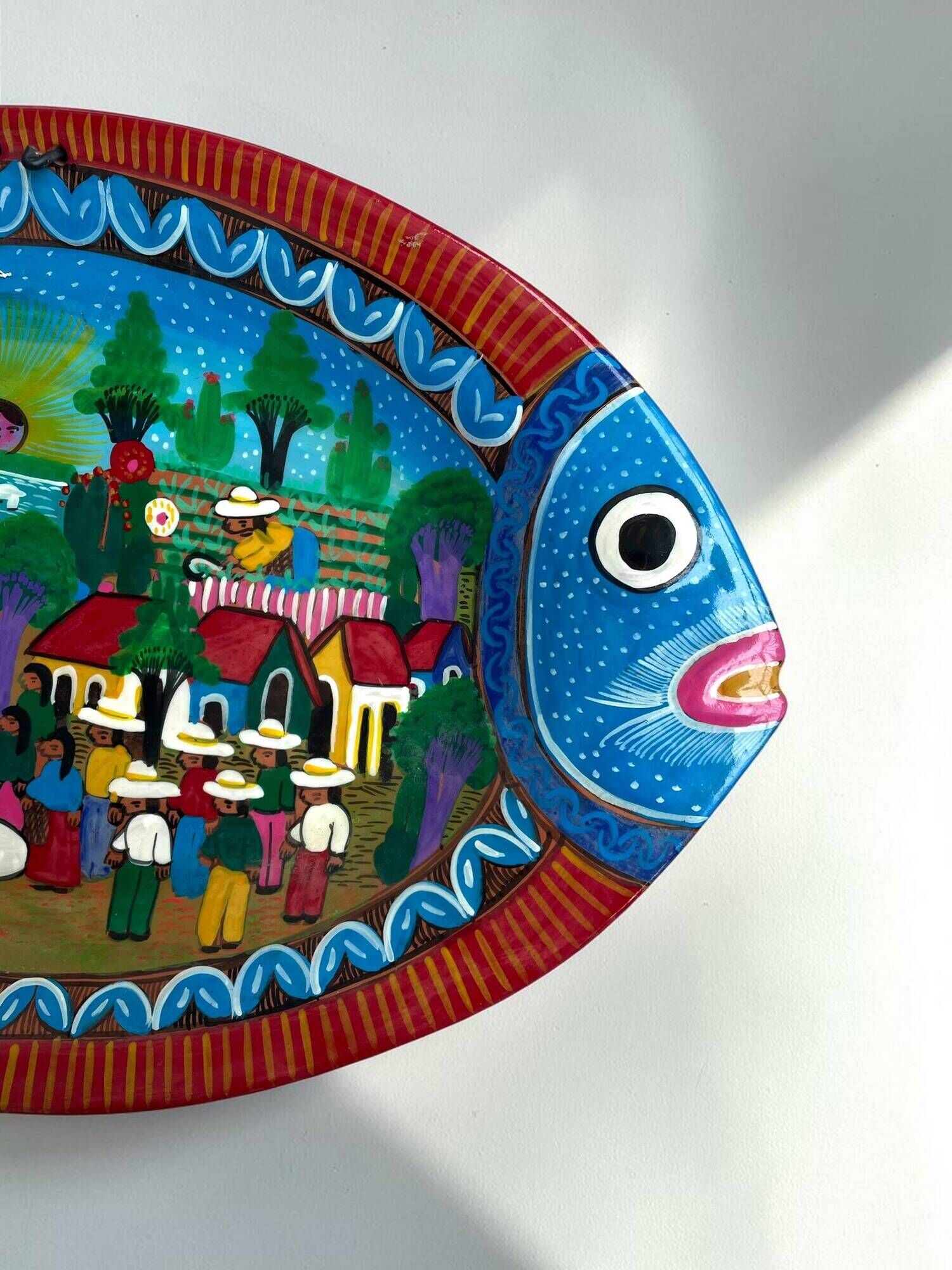 Painted terracotta wall fish, Oaxaca, Mexico, 1970s-80s.