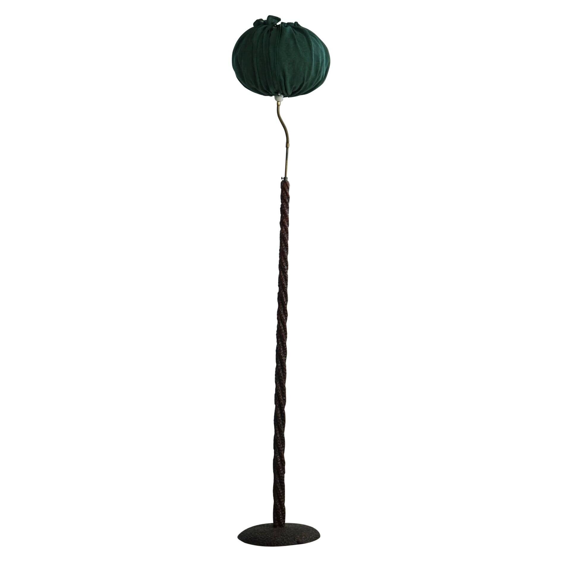 Organic Swedish floor lamp from the mid-century in burnt wood, Wabi Sabi, 1950s