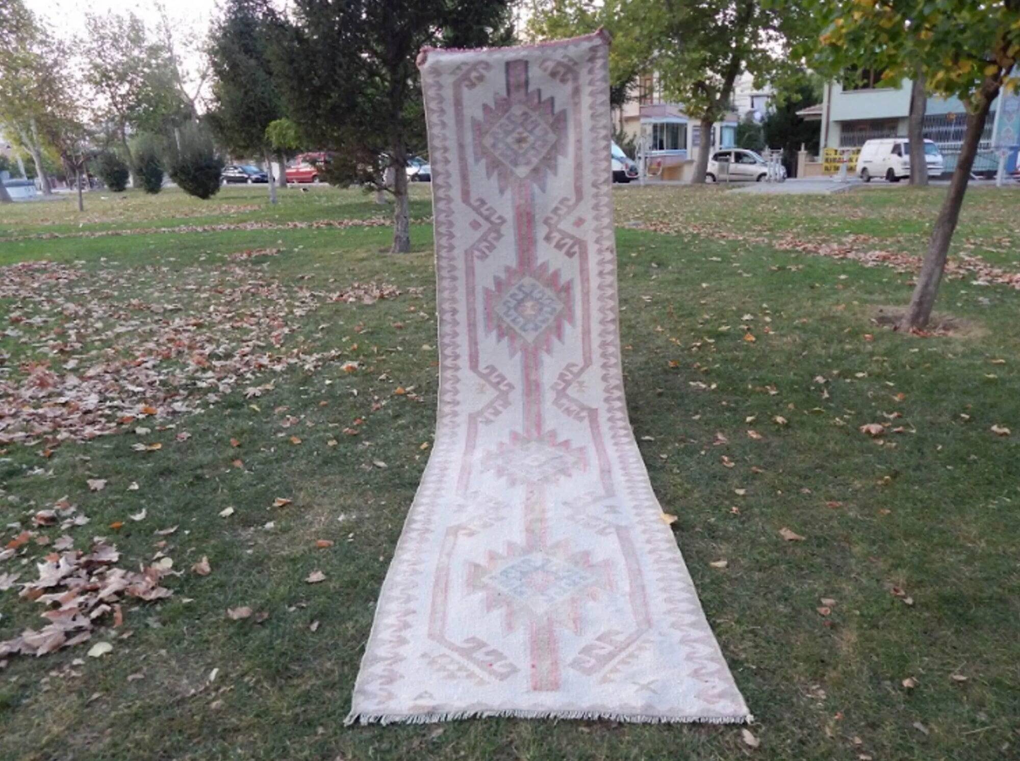 Vintage Turkish hallway rug 100x391 cm