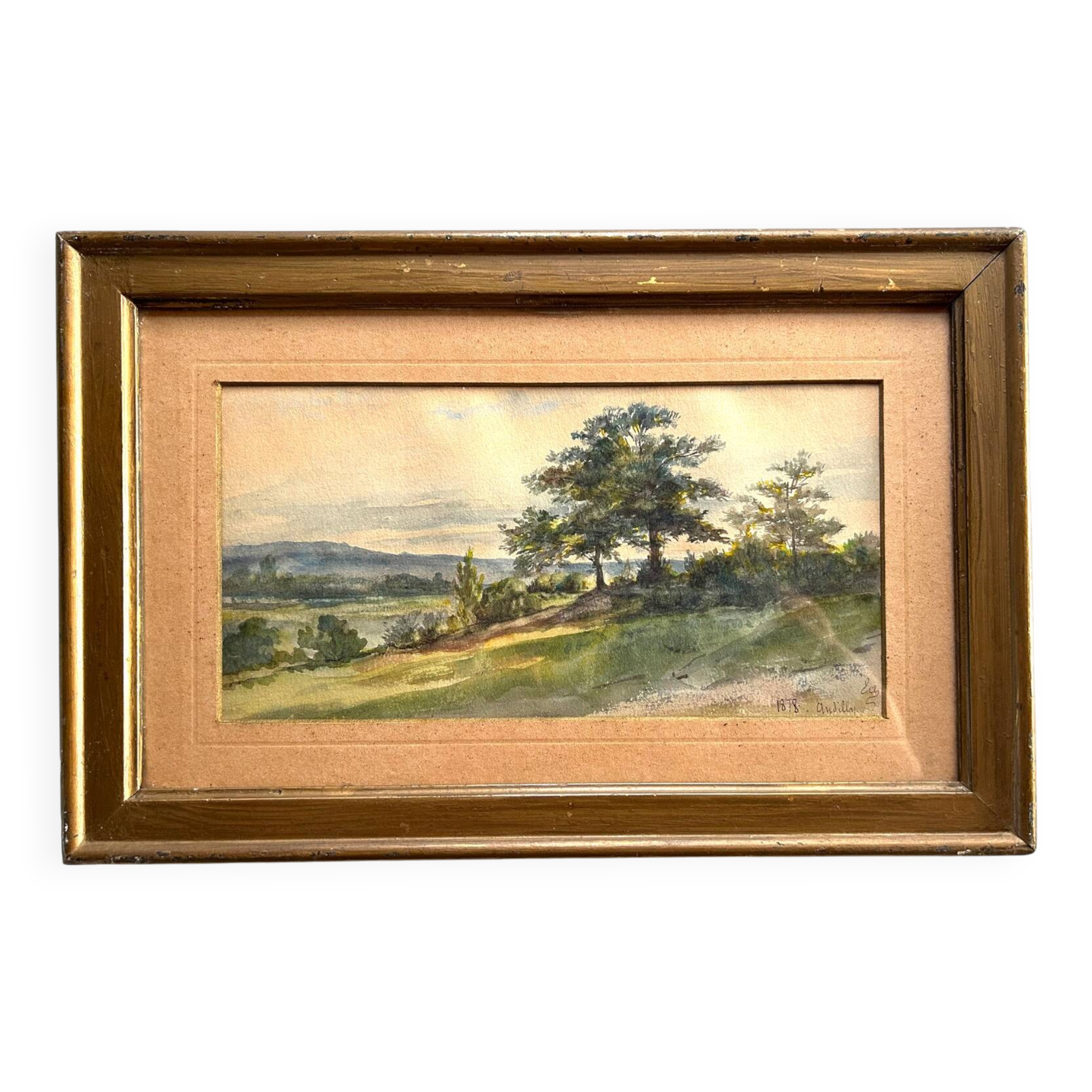 Classical watercolour, 19th-century school, View of Andilly, 1818.