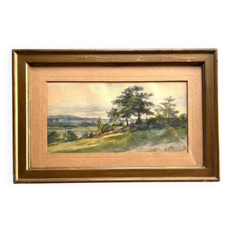 Aquarelle classique, école du XIXe siècle, Vue d'Andilly, 1818.