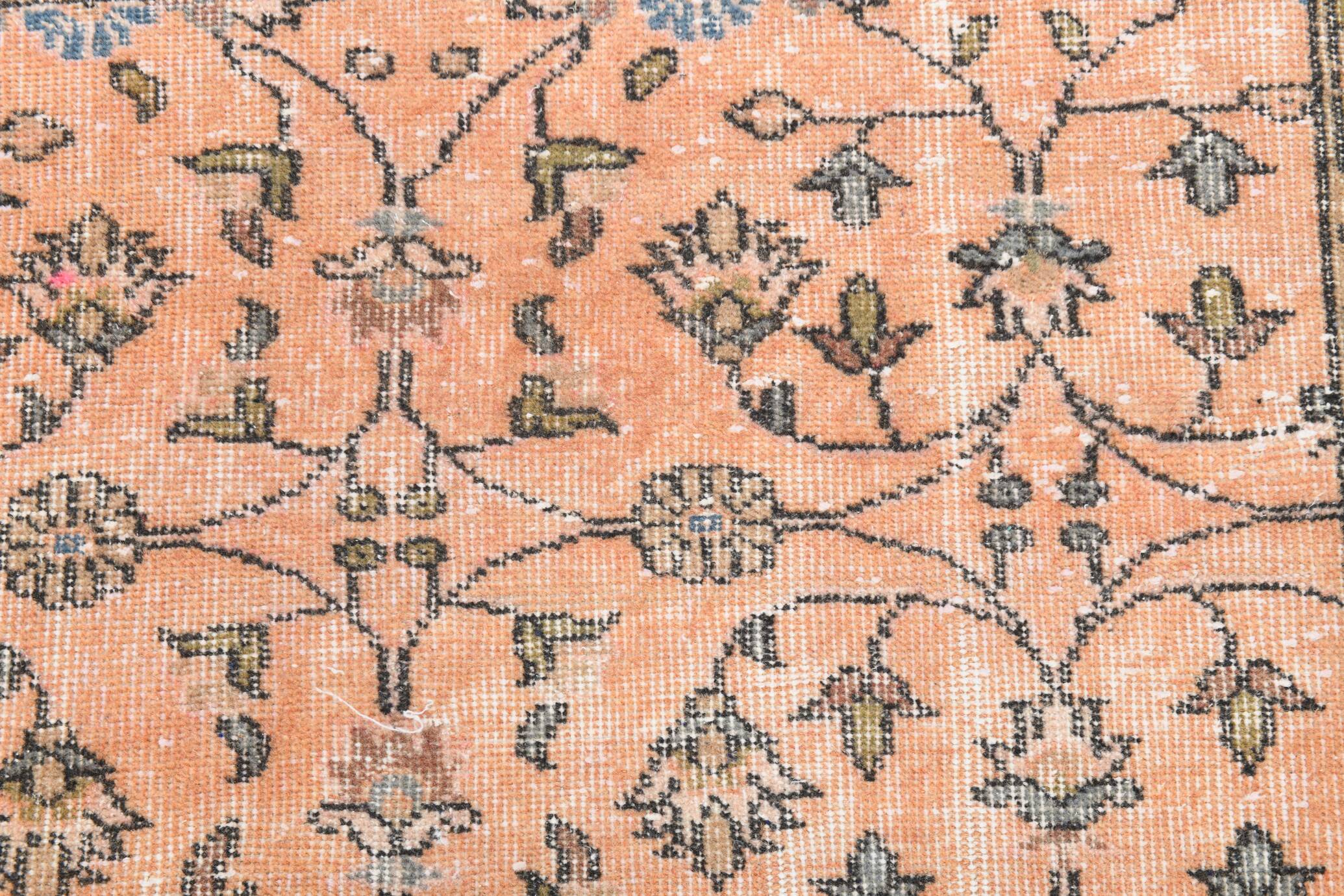 7x10 Soft Pastel Orange Handmade Floral Turkish Vintage Rug