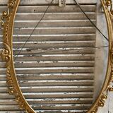 Ancien Cadre De Miroir Oval Fronton Noeud Style Louis XV Bronze Doré