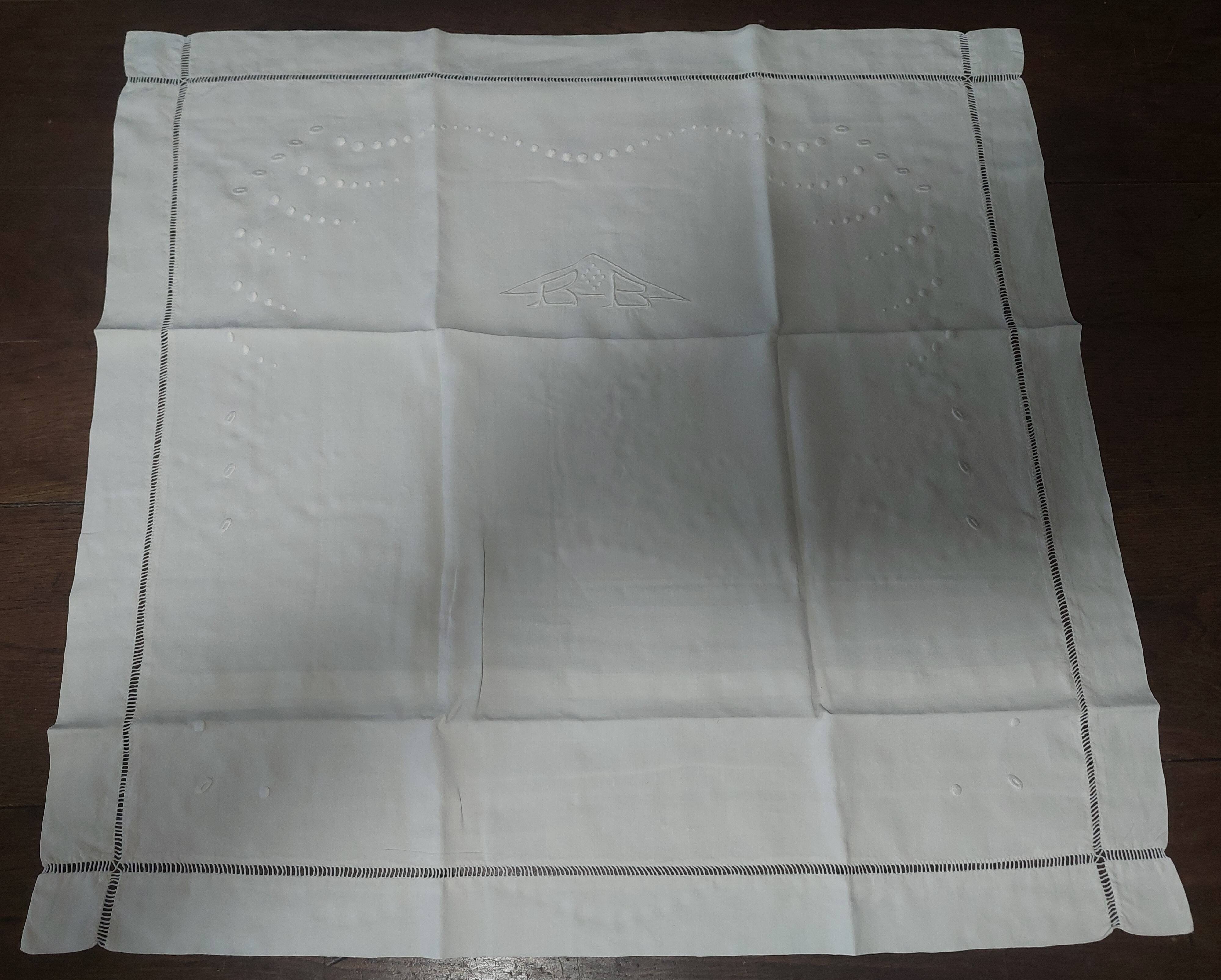 Old linen sheet, fine, embroidered with monogram BB, button closure, 72 x 7.