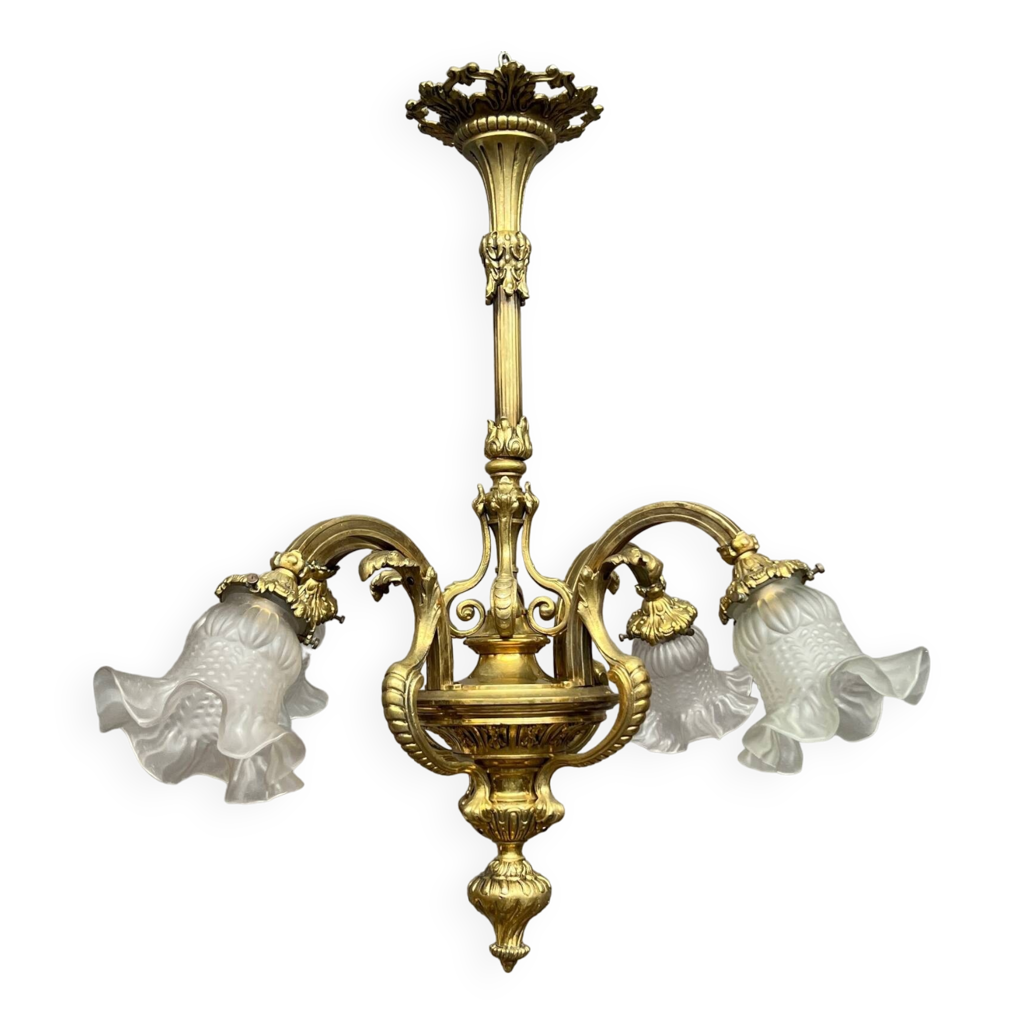 Lustre ancien en bronze massif doré. | Selency