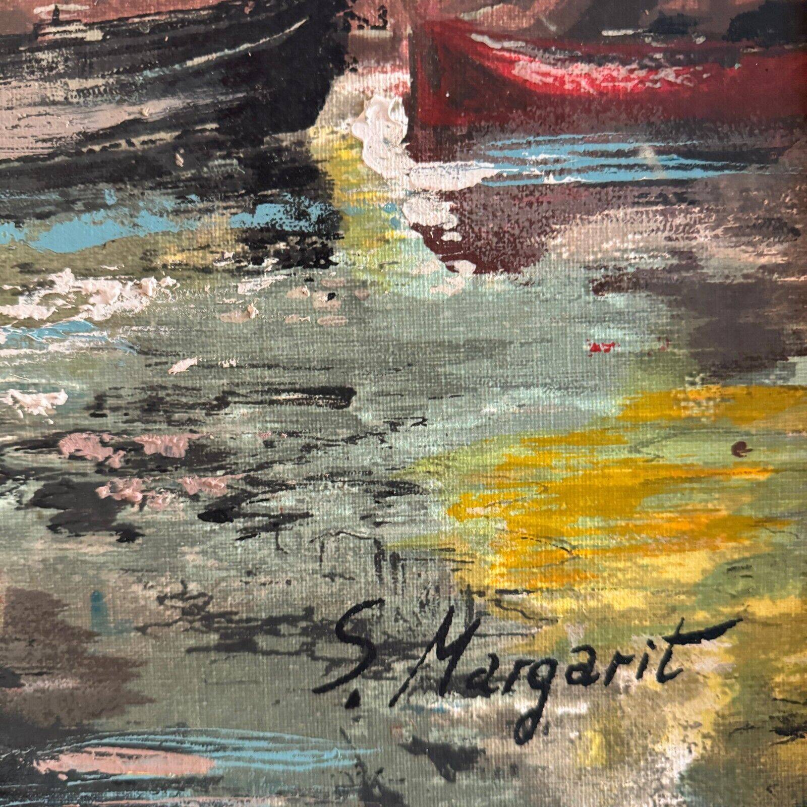 Oil on panel representing a fishing port by S. Margarit 20th century