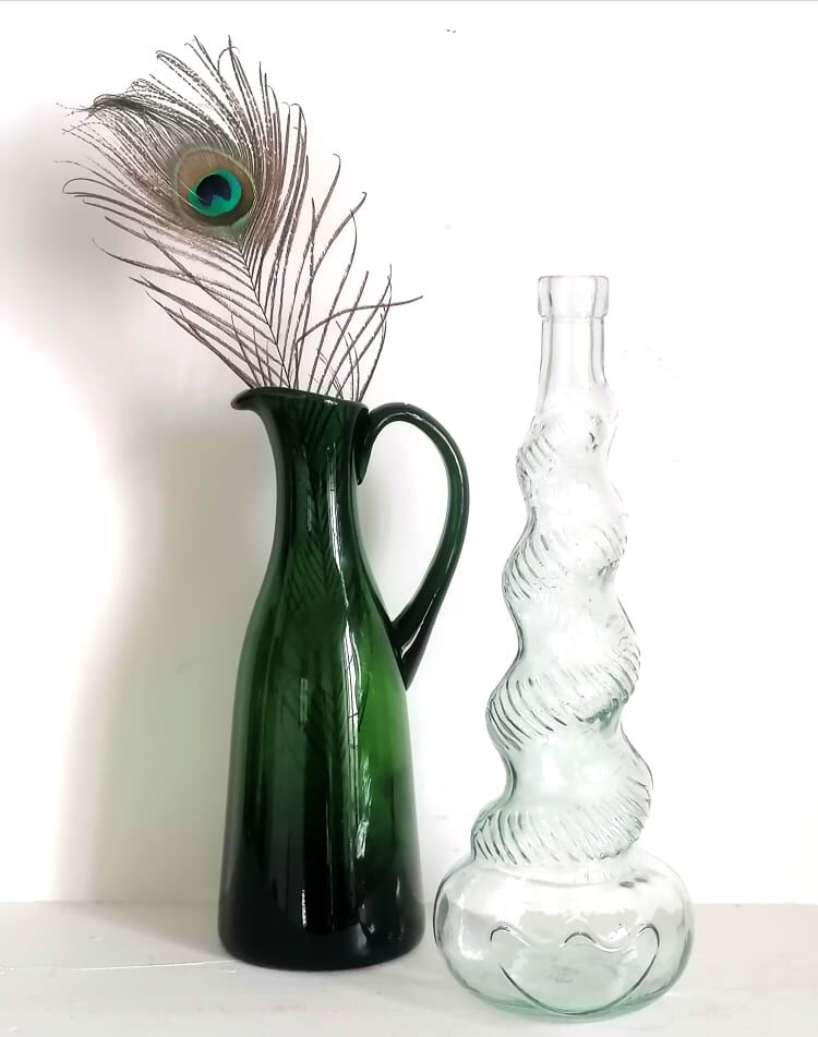 Duo of vintage Empoli glass decanters