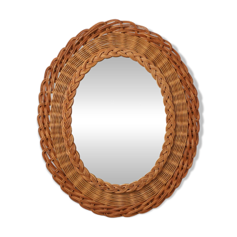 Small mid-century rattan mirror, France 1960s