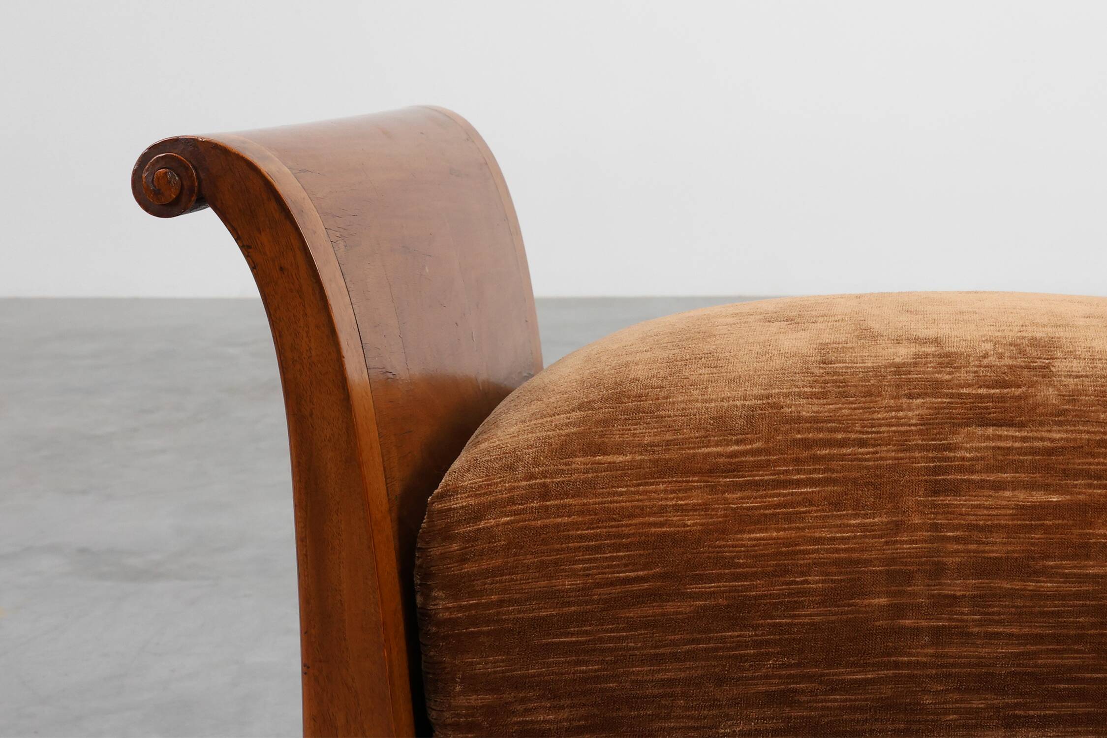 Art Deco Walnut Stool with Original velvet Upholstery, Italy ca. 1920