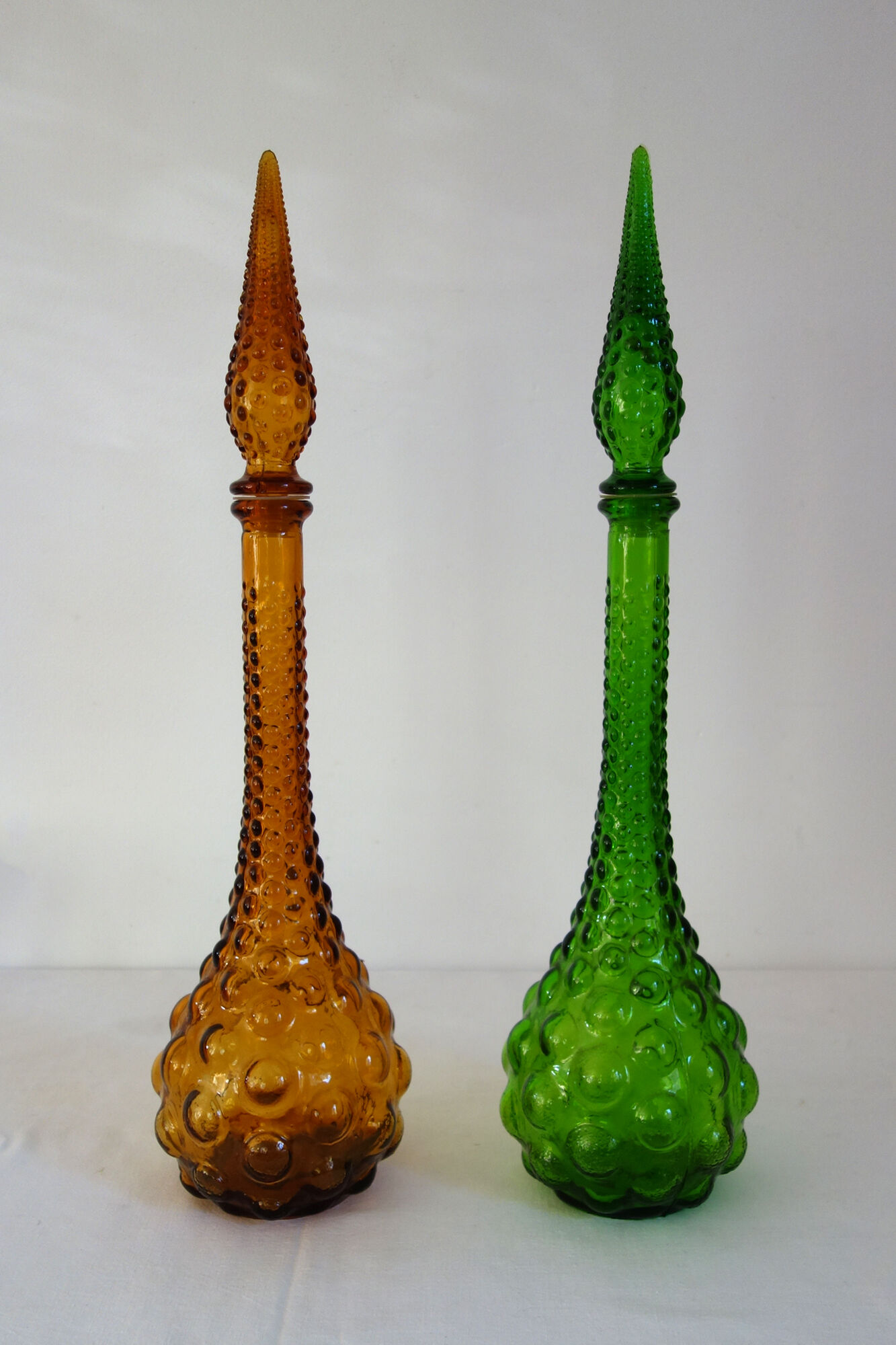 Carafe bottle in green glass bubbles Empoli 60s
